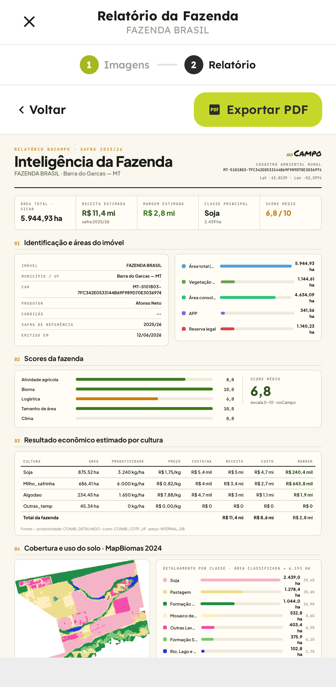 Relatório completo · exporta em PDF